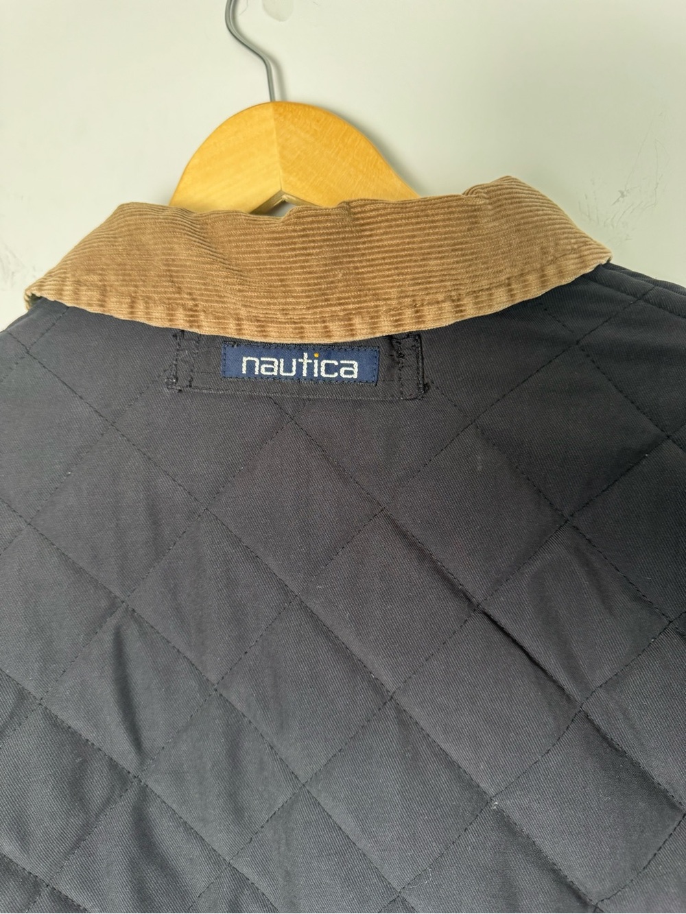 Vintage Nautica Quilted Barn Jacket Charcoal Corduroy Collar Cottage Farmer Fall - Picture 7 of 10